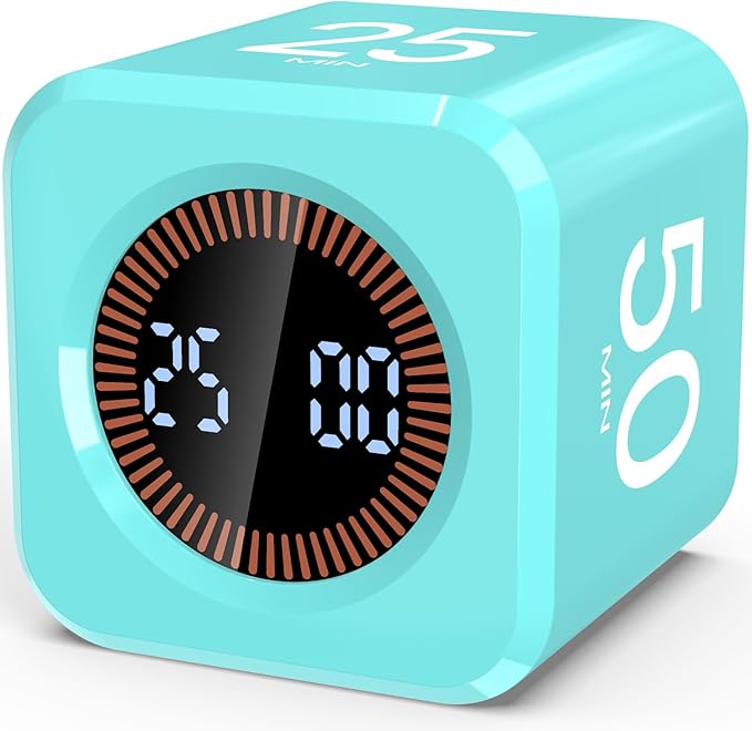 Digital Pomodoro Timer Cube 5/10/25/50min, Visual Productivity Flip Timer for Kids Classroom Desk, Custom Countdown, Silent and Sound Mode for ADHD Study Work Game Kitchen (Mint Green)