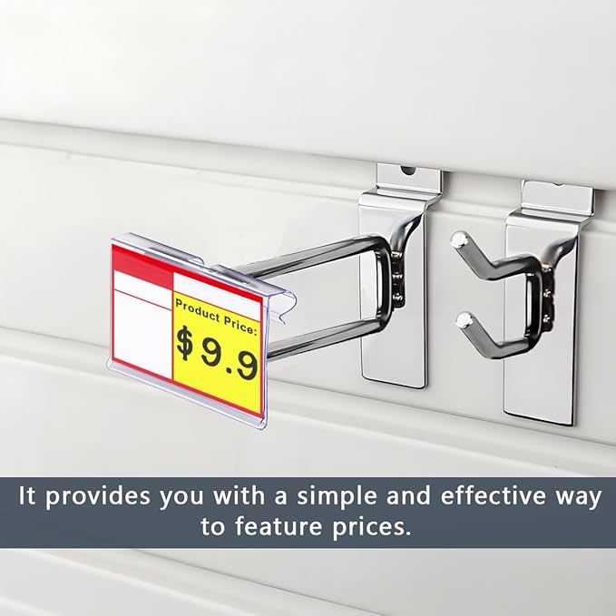 Diteje 20 Pack Plastic Wire Shelf Label Holder,Shelving Rack Retail Sign Hook Labels Clip On with Paper Inserts,2.36x1.50inch