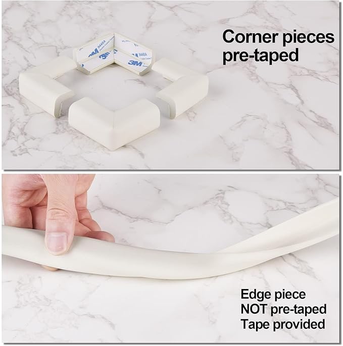 2 Pack Baby Proofing Edge and Corner Guards, (16.4ft Edge + 4 Corners) Safety Furniture Bumper, Baby Corner Protector for Fireplace, Table, Stair, Cabinet, 3M Adhesive, White