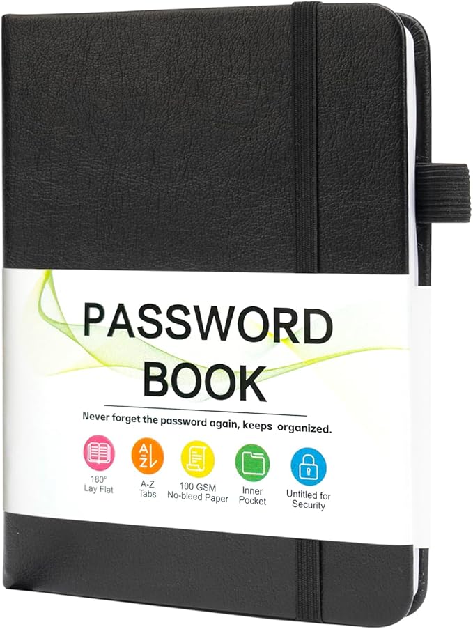 Password Keeper Book with Alphabetical Tabs，4.3"x5.7" Small Password Books for Seniors Password Notebook for Internet Website Address Log in Detail (Black)