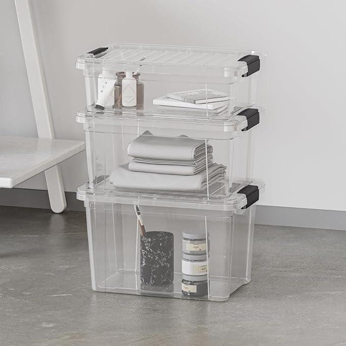 Superio Clear Storage Boxes with Lids, 3.4 Quart Plastic Container Bins for Organizing, Stackable Crates, BPA Free, Non Toxic, Odor Free, Organizers for Home, Office, School, and Dorm