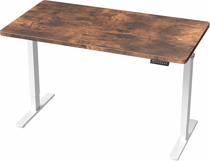 VIVO Electric 43 x 24 in Rustic Standing Desk, Memory Height Adjustment, 1B Series, Holds 220 lbs, One-Piece Vintage Brown Top, White Frame, DESK-KIT-1W4N