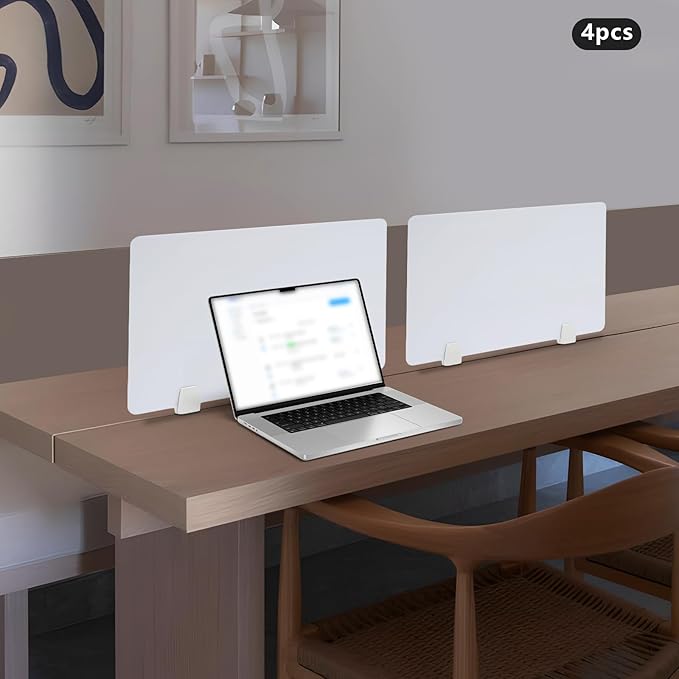 4 Pcs Desk Divider Privacy Panel, 23.6”L X15.8”W Frosted Acrylic Desk Privacy Panels with 8 Clamps for Offices Schools Call Centers (White)