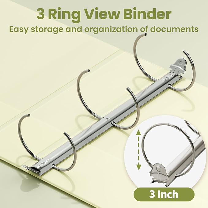 SUNEE 3 Ring Binder 3 Inch 1 Pack, Clear View Binder Three Ring PVC-Free (Fit 8.5x11 Inches) for School or Office Supplies, Light Yellow