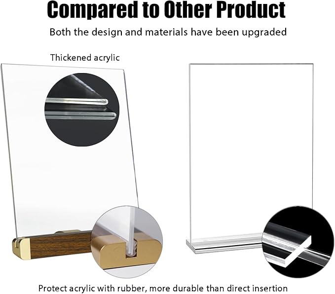 8.5 x 11 Menu Holder, Acrylic Table Menu Stand, Classic Wooden Sign Holder, Double Sided Display Table Top Paper Holder, for Bar, Cafe, Restaurant, Store, Certificate, Document (Vertical, 2pack)