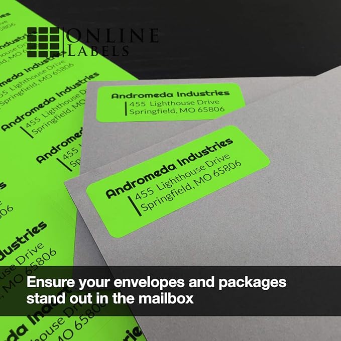 Neon Green Address Labels - 2.625 x 1 - Pack of 3,000 Labels, 100 Sheets - Inkjet/Laser Printer - Online Labels