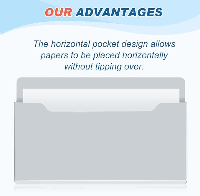 Feifeiya Magnetic Pocket File Holder Large File Folder Organizer Paper Mail Letters Holder Wall Hanging Office Supplies for Refrigerator Whiteboard Cabinets(13.8 x 8.3 Inch,Horizontal,Gray)