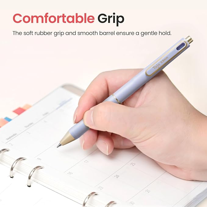 Taja Gel Pens, 6 Pcs Quick Dry Navy Gel Ink Pens, 0.5mm Fine Point Smooth Writing Pens for Journaling and Note Taking, Cute Aesthetic Pens for Women & Men-Navy Ink