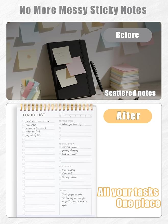 To Do List Notepad for Work, Productivity & Goal Setting, Undated Spiral Daily Planner with 52 Sheets Task Checklist, Time Management, 100 GSM Paper for Office, Family, Personal Use