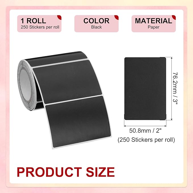 PATIKIL 2 x 3 Inch Rectangle Inventory Color Coding Labels 1 Roll, Square Self-Adhesive Inventory Label Stickers for Office Home Organization Name Tags, 250 Per Roll, Black