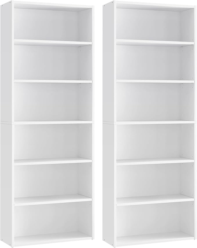 VASAGLE Set of 2 Bookshelves, 23.6 Inches Wide, 6-Tier Open Bookcases with Adjustable Storage Shelves, Floor Standing Units, Cloud White ULBC166T14-2