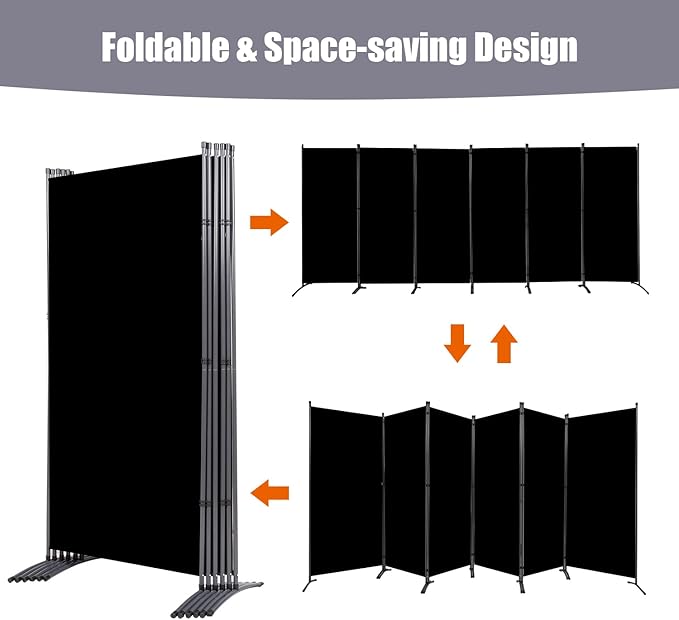 Room Divider 6FT Folding Privacy Screens, 6 Panel Partition Room Dividers w/Freestanding Design, Portable Wall Divider for Room Separtation, Fabric Screen Panel for Home Office Bedroom Dorm