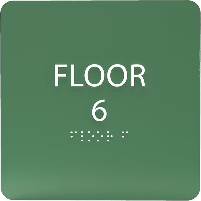 ADA CENTRAL SIGNS - 6" X6" Floor 6 Sign - ADA Compliant Tactile Graphics Grade 2 Braille Text Acrylic Wall Signs - Directional Assistance, Floor Number Safety Sign for Office, school Hospital, Apartment