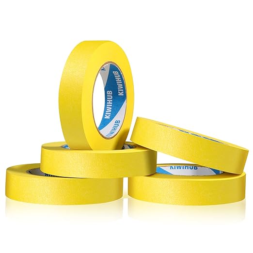 KIWIHUB Yellow Painters Tape,1" x 60 Yards x 5 Rolls (300 Yards Total) - Medium Adhesive Masking Tape for Painting,Labeling,DIY Crafting,Decoration and School Projects