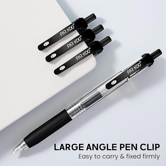 ParKoo Black Gel Pens, 100 Pack Quick Dry Retractable Medium Point 0.7mm Rollerball Gel Ink Pens Smooth Writing with Comfort Grip for Middle and High School Office Home