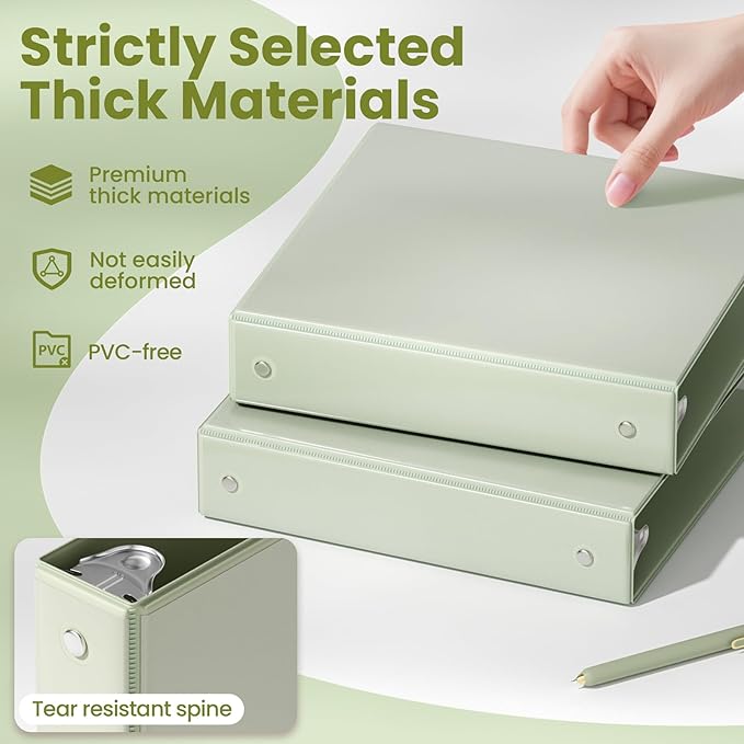 SUNEE 3 Ring Binder 1.5 Inch 1 Pack, Clear View Binder Three Ring PVC-Free (Fit 8.5x11 Inches) for School or Office Supplies, Sage Green
