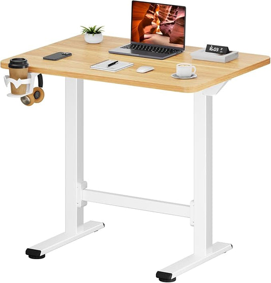 FitStand Small Pneumatic Adjustable Stand Up Desk, Rolling One-Piece Standing Desk 31.5 x 19.7 Inch, Home Office Desk Computer Workstation, Maple