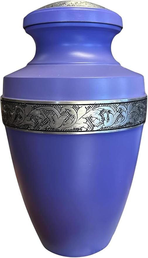 Modern Memorial Aluminum Large Urns - Urn for Adult Male and Female, Memorial Keepsake for Ashes (Purple Silver Band)