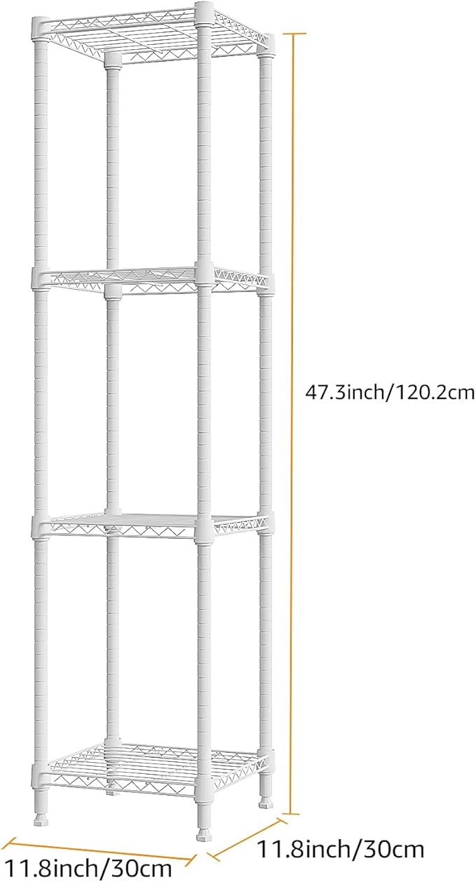 M MZG 480 lbs Storage Shelves 4 Tier Shelving Units for Storage, Wire Shelving Unit for Closet, Adjustable Shelves for Bathroom Steel Organizer Wire Rack, White 11.8" D x 11.8" W x 47.3" H