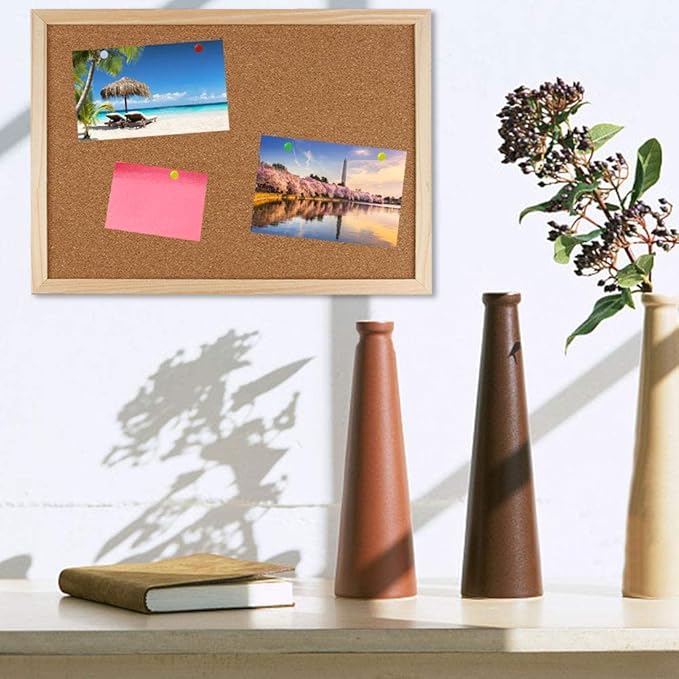 Cork Board Bulletin Board - 15.7 X 12 Inches Vision Board Wood Frame Corkboard Message Board Wall Mounted Pin Board for School, Home & Office (with Pins, Eye Bolts, Gaskets, Screws)