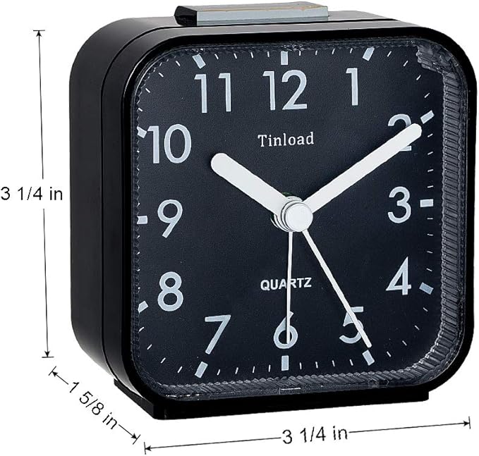 Tinload Small Battery Operated Analog Travel Alarm Clock Silent Non Ticking, Gentle Wake, Ascending Beep Sounds, Snooze,Lighted on Demand, Easy Set