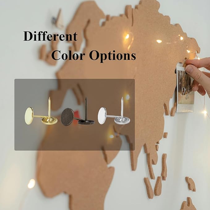Galdexi 100pcs Flat Head Thumb Tacks for Wall, 7/16 Inch Heavy Duty Upholstery Tacks Nails, Decorative Long Push Pins for Office Home Furniture Decor Wooden Photo, Gold