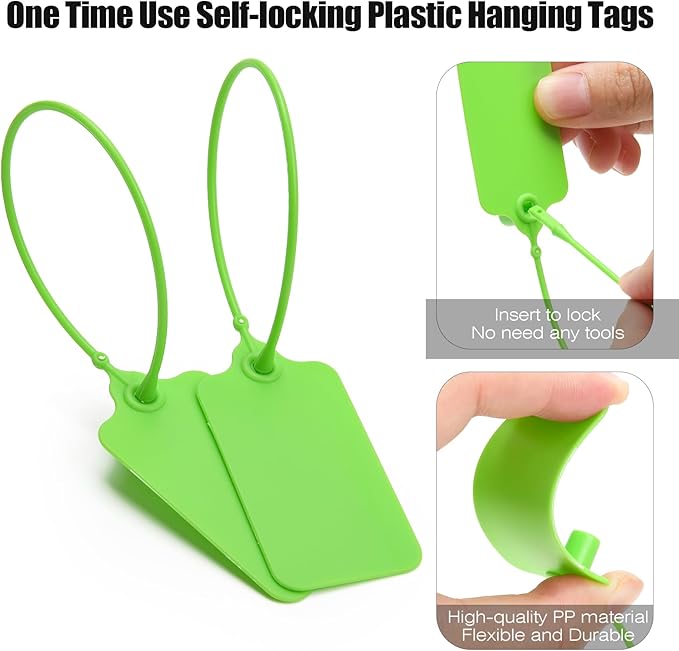 50 Green Blank Plastic Tags for Labeling Waterproof Hanging Labels Writable Tags Seal Plastic Marking Label for Clothes Bags Keys Inventory with One Marker Pen