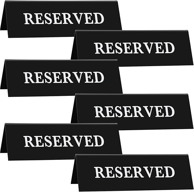6 Pieces Plastic Reserved Table Sign Table Tent Wedding Guest Reservation Seat Sign for Restaurant Wedding Chairs
