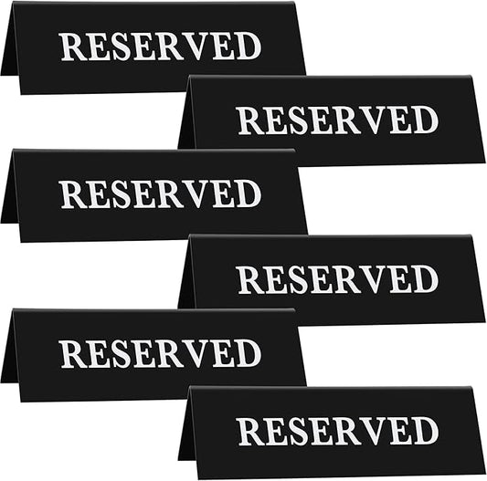 6 Pieces Plastic Reserved Table Sign Table Tent Wedding Guest Reservation Seat Sign for Restaurant Wedding Chairs