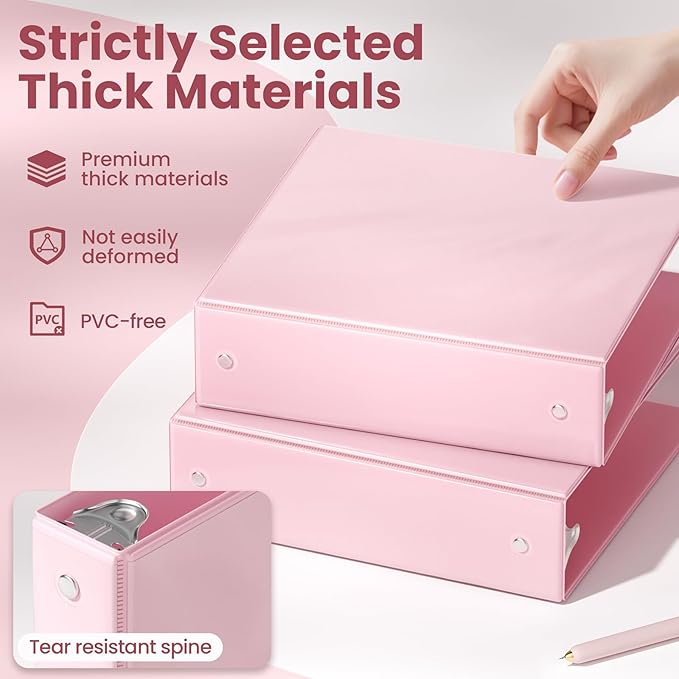 SUNEE 3 Ring Binder 2 Inch 1 Pack, Clear View Three Ring PVC-Free (Fit 8.5x11 Inches) for School or Office Supplies, Pink
