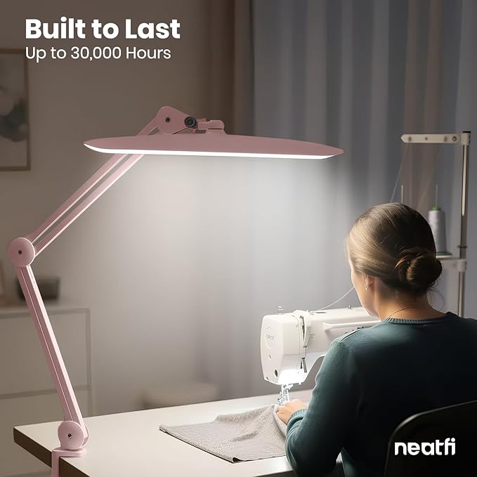 Neatfi XL 2,200 Lumens LED Task Lamp, 24W Super Bright Desk Lamp, 117 Pcs SMD LED, 4 Level Brightness, Dimmable, Task Light for Home, Office, Workbench (Non-CCT, Rose Gold)
