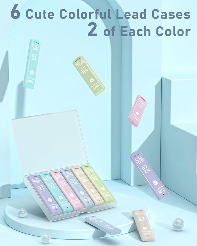 Four Candies 0.7mm Lead Refills in Case, Pack of 720 PCS Black HB #2 Break Resistant Mechanical Pencil Refills, 12 Tubes of 0.7 Lead, 60 Pieces per Tube