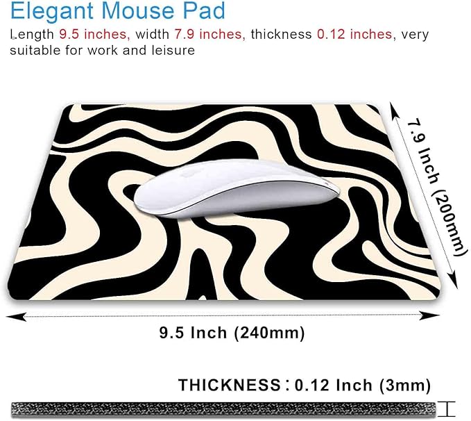 IMAYONDIA Black and White Mouse Pad, Liquid Swirl Retro Mouse Pad, Abstract Pattern Mousepad, Modern Art Cute Desk Decor, Anti Slip Rubber Base Portable Mice pad for Computer Office, 9.5 x 7.9 Inch