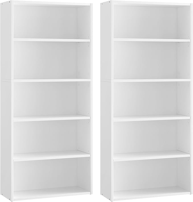 VASAGLE Set of 2 Bookshelves, 23.6 Inches Wide, 5-Tier Open Bookcases with Adjustable Storage Shelves, Floor Standing Units, Cloud White ULBC165T14-2