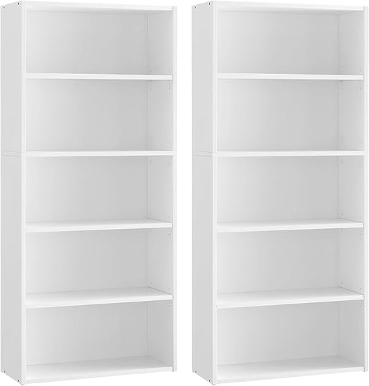 VASAGLE Set of 2 Bookshelves, 23.6 Inches Wide, 4-Tier Open Bookcases with Adjustable Storage Shelves, Floor Standing Units, Cloud White ULBC164T14-2