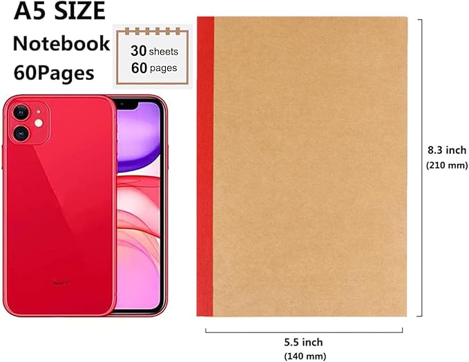 Zegrox 12 Pack A5 Kraft Notebooks, 60 Blank Pages Travel Journal Bulk, Soft Cover Notebooks for Women Girls Students, Making Plans Writing Memos Office School Supplies, 8.3 X 5.5 in