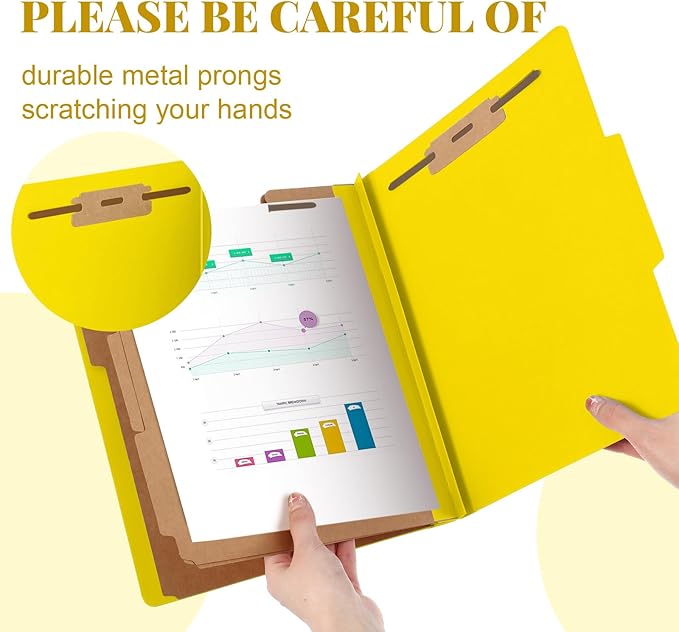 Skyygemm 36 Pcs Classification Folders Letter Size, 3 Divider Pressboard File Folder with Fasteners, Expanding File Organizer Bulk for School Teachers, Office Employee, Coworker, Staff (Yellow)