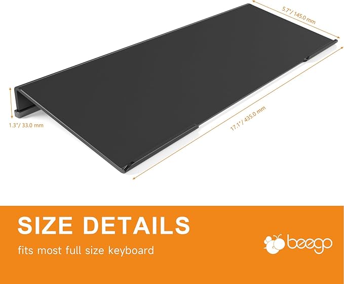 Beego Ergonomic Computer Keyboard Stand - Black Acrylic Keyboard Riser Tilted Keyboard Holder Keyboard Tray with Black Non-Slip Strip for Easy Typing at Home School Office Desk Accessories