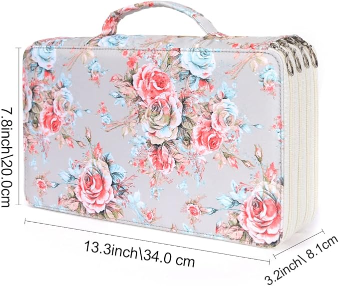 Vomgomfom Large Capacity Pencil Holder with Zipper Closure Twill Fabric Case for 300 Colored Pencils or 200 Gel Pen, Artist Organizer (Gray Rose)