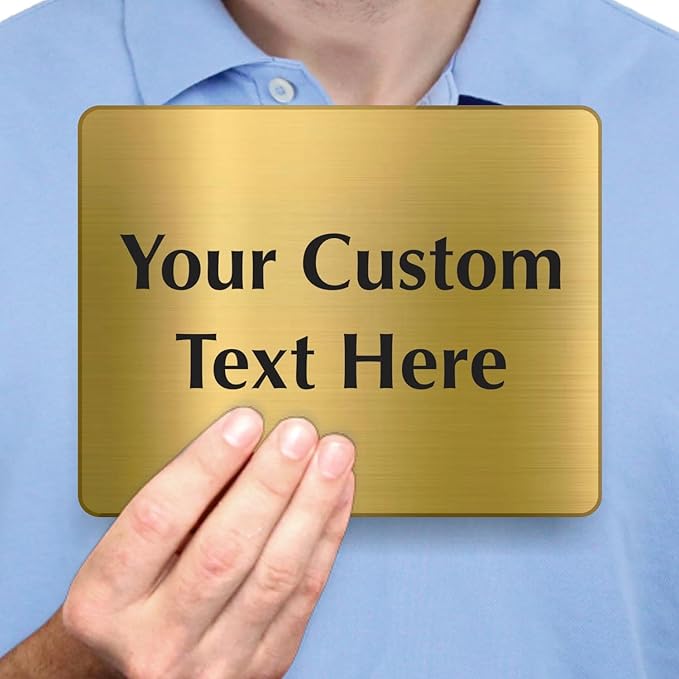 SmartSign Custom Brass Sign - 5.5" x 7", 40 mil REAL Bugle Brass Metal, Personalized Name Door Sign, Heavy-Duty Premium Engraved Door/Wall Mount Plaque for Business/Office, Gold and Black