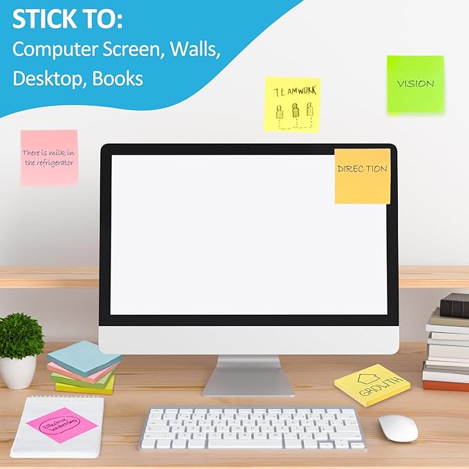 48 Pack 2400 Sheets Sticky Notes 3x3, 8 Colors Sticky Note Pads, Colored Sticky Notes Bulk Postits Notes for Office, School, and Home Supplies, 50 Sheets/pad