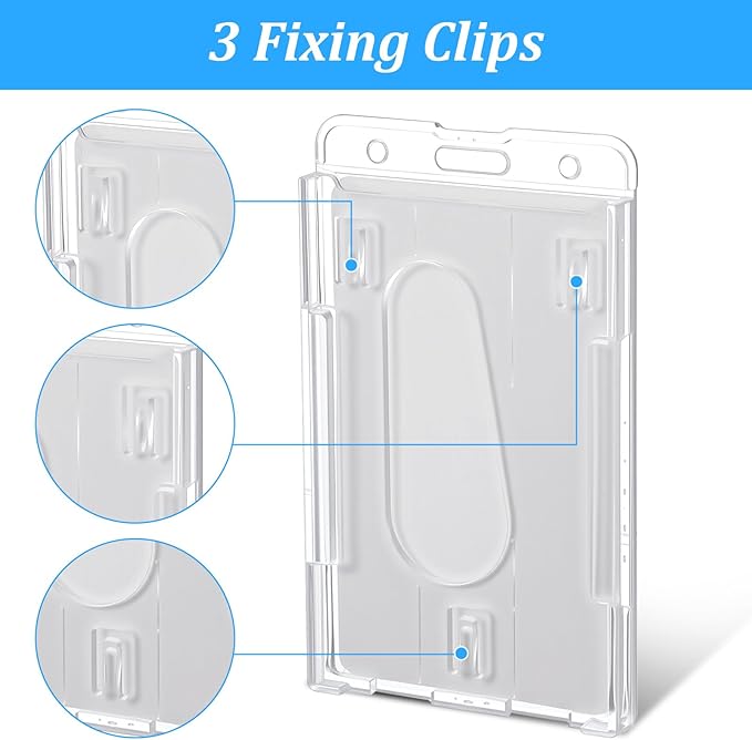 25 Pack Vertical 2-Card Badge Holder, Heavy Duty Hard Plastic ID Card Holder with Thumb Slot, Clear PC Protector Sleeve for Office, School, Credit Cards & Driver's Licenses