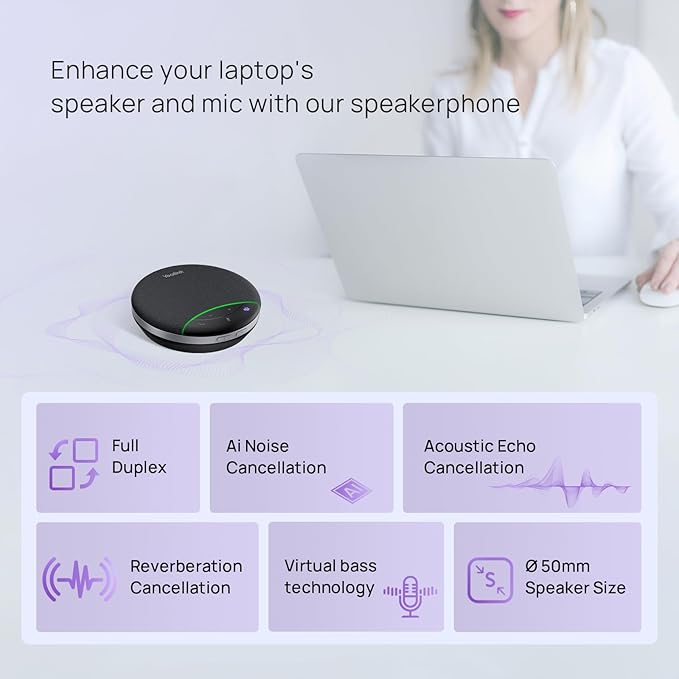 Yealink SP92 USB Speakerphone Bluetooth Conference Speakers and Microphone Teams Certified Full-Duplex Noise Reduction 360° Audio Pickup for Small Meeting Room (NO DONGLE)
