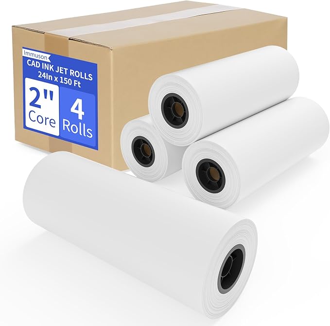 Wide Format Paper 24 In x 150 Ft,4 RollsPlotter Paper on 2" Core, CAD Bond Rolls for CAD Printing on Wide Format Ink Jet Printers,Choice for Engineering Plans, Architectural Designs and GIS Maps