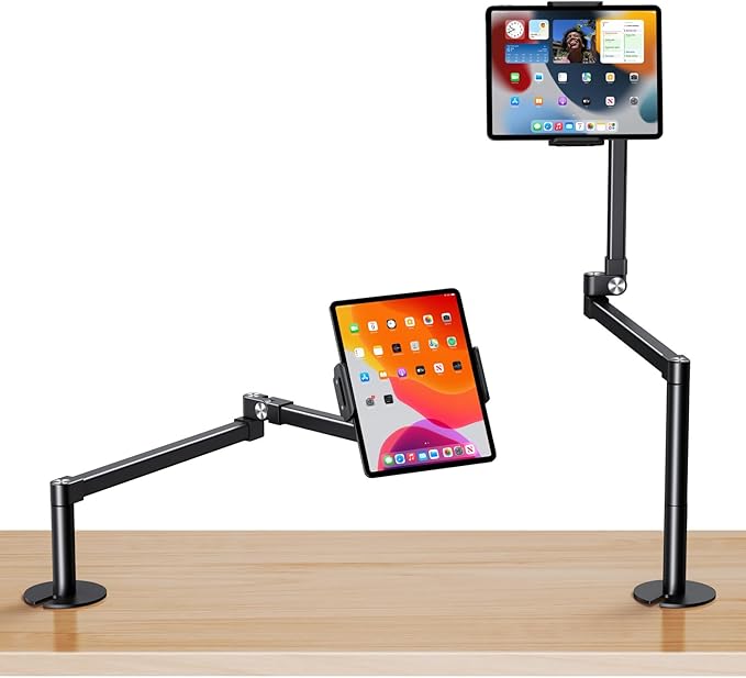 elitehood Long Arm iPad Desk Mount with Grommet Mounting Base, Heavy Duty Aluminum Tablet Holder for Desk, Swivel Arm Mount for iPad Pro 13/12.9 Air Mini, iPhone and 4.7-13in Tablets