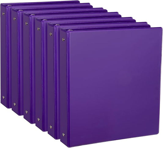 CIXILDTS 1-Inch Round Ring Binder, Standard 3 Ring Binder Fit Letter Size Paper, Presentation View Binders, 6-Pack, Purple