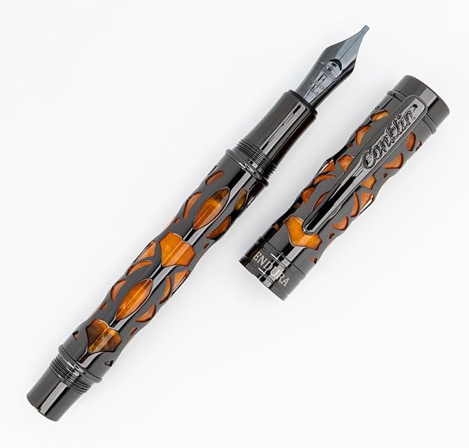 Conklin Endura Deco Crest Fountain Pen in Orange with Rose Gold Accents – Medium Nib, Refillable Luxury Writing Instrument