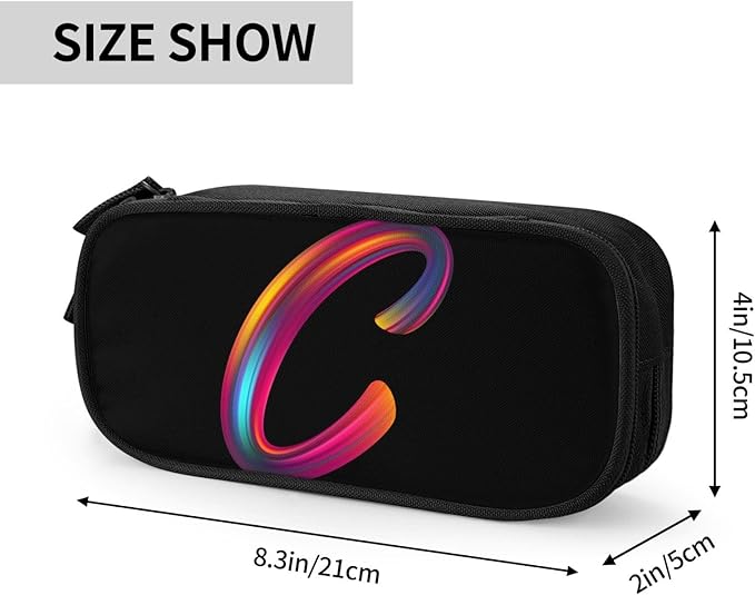 Pazacon Cute Initial Pencil Case for Kids Students, Large Capacity Pencil Pouch for Boys Girls, Letter Design Pencil Box Pen Bag Office Stationery Organizer, Rainbow Letter C