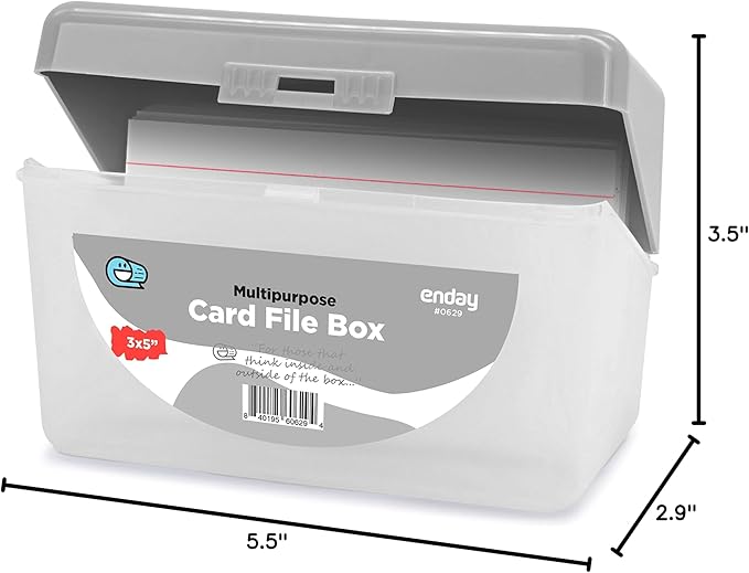 Enday Index Card Holder Grey, 3x5 Note Flash Card Organizer Case, Stackable Index Card File with flip top, Notecard Recipe Purple, Red, Green, Blue, Grey, Pink Holder, Holds 250 Cards