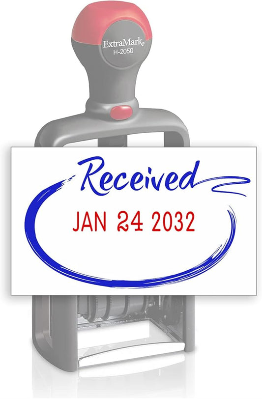 Heavy Duty Style Office Date Stamp with Received - Self Inking Dater - Style C - Blue & Red Ink Color
